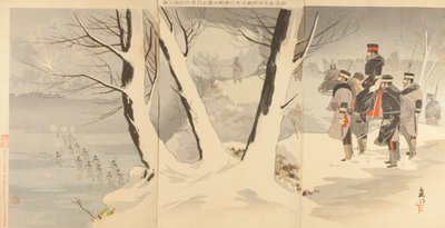 Illustration of the Invasion of China During Which Our Troops Fought Fiercely in Ice and Snow at Ha... by Beisaku Taguchi
